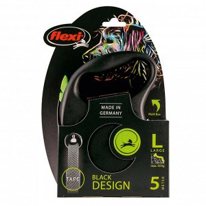 Flexi рулетка Black Design L (до 50 кг) 5 м лента черный/зеленый