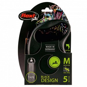 Flexi рулетка Black Design M (до 25 кг) 5 м лента черный/серебро