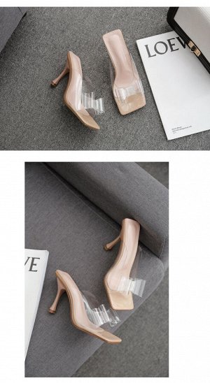 Женские мюли на каблуке, цвет бежевый/прозрачный