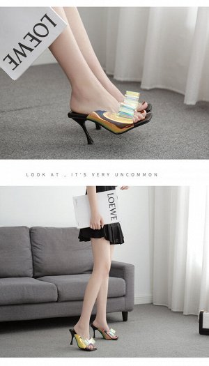 Женские мюли на каблуке, цвет черный/разноцветный