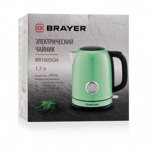 Чайник электрический BRAYER BR1005GN, металл, 1.7 л, 2150 Вт, термометр, зелёный