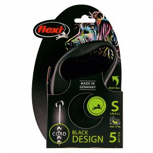 Flexi рулетка Black Design S (до 12 кг) 5 м трос черный/серебро