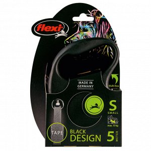 Flexi рулетка Black Design S (до 15 кг) 5 м лента черный/серебро