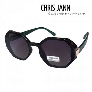 Очки солнцезащитные CHRIS JANN с салфеткой, женские, тёмно-зелёные дужки, 31930А-CJ0675, арт.219.085