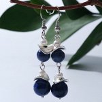 Серьги шар № 8 &quot;Лазурит&quot; с майоркой, шляпка, цвет бело-синий