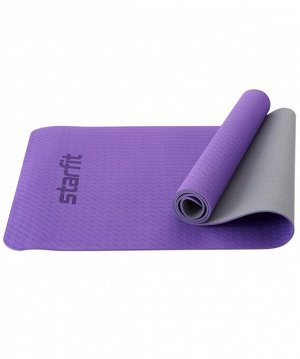 Коврик для йоги и фитнеса FM-201, TPE, 173x61x0,5 см, фиолетовый/серый