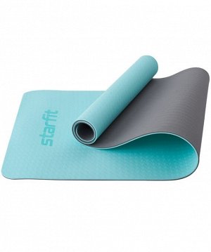 Коврик для йоги и фитнеса FM-201, TPE, 173x61x0,7 см, мятный/серый