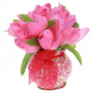 Цветочная композиция "Тюльпаны" 12см, в декоративной вазочке д6,5см h6,5см, цвета микс (Китай)