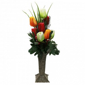 Цветочная композиция "Тюльпаны" 55см, в декоративной вазе 11х10см h24см (Китай)