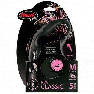 Flexi рулетка New Classic М (до 20 кг) 5 м трос черная