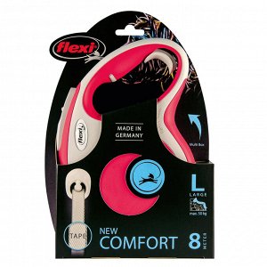 Flexi рулетка NEW LINE Comfort L (до 50 кг) лента 8 м серый/красный