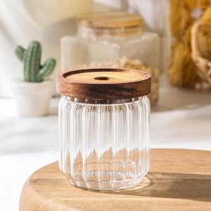 Банка для сыпучих продуктов Magistro «Дафна», 400 мл, 9*10.5 см, с деревянной крышкой, стекло, прозрачная