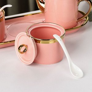 Набор сервировочный «Акварель», 3 предмета, чайник, 2 сахарницы с ложкой, цвет розовый