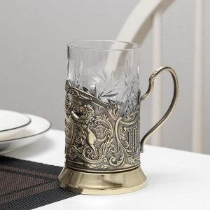 Набор для чая «Глава семьи», 3 шт: подстаканник, стакан, открытка, латунь