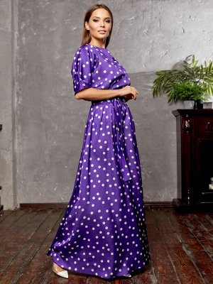 Платье фиолетовый/белый горох