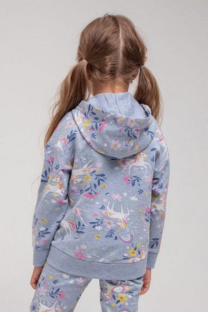 Куртка для девочки Crockid КР 301629 серо-голубой меланж, единороги в цветах к321