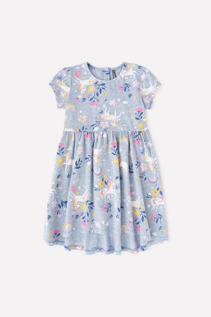 Платье для девочки Crockid КР 5587 серо-голубой меланж, единороги в цветах к321