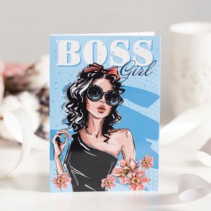 Открытка 4 шоколадки "Boss girl (девушка на голубом)"
