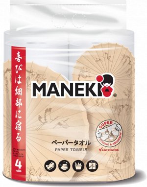 Полотенца кухонные бумажные "Maneki" Kabi 2 слоя, 60 л., белые, 4 рулона/упаковка