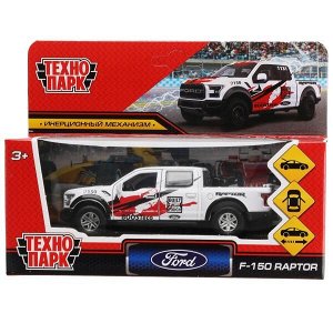 F150RAP-12SRT-WH Машина металл FORD F150 RAPTOR СПОРТ 12 см, двери, багаж, инерц, белый, кор. Технопарк в кор.2*36шт