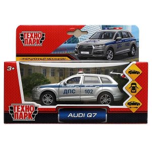 Q7-12POL-SR Машина металл AUDI Q7 ПОЛИЦИЯ 12 см, двер, багаж, инер, серебристый, кор. Технопарк в кор.2*36шт