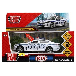 STINGER-12SLPOL-WH Машина металл свет-звук KIA STINGER ПОЛИЦИЯ 12 см, двер, баг,ин, белый, кор. Технопарк в кор.2*36шт