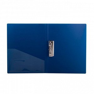 Папка А4, с бок. прижимом, корешок 21 мм, пластик 700 мкм, внутр. карман, синяя, BRAUBERG Contract