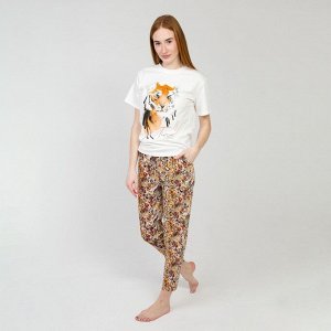 Пижама женская (футболка и брюки) "Инстинкт", цвет коричневый, р-р 52