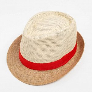 Шляпа женская MINAKU "Летняя" цвет бежевый/красный, р-р 56-58