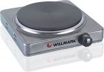 Плита элек. WILLMARK HS-115G (1 чугунная конф.*185 mm, 1500Вт, корпус из нерж.стали, цвет серый)
