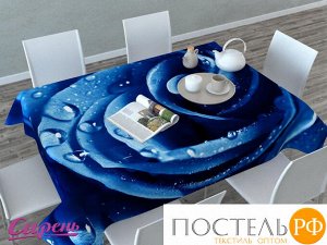 СКГБ004-01496 Скатерть 3D "Синяя роза", Габардин (100% полиэстер), 145х220 см, упаковка: ПВХ