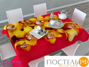 СКГБ004-01974 Скатерть 3D "Желтая орхидея", Габардин (100% полиэстер), 145х220 см, упаковка: ПВХ
