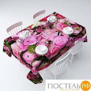 СКГБ004-09186 Скатерть 3D "Розовое счастье", Габардин (100% полиэстер), 145х220 см, упаковка: ПВХ