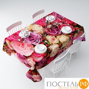 СКГБ004-07480 Скатерть 3D "Восхитительный букет роз", Габардин (100% полиэстер), 145х220 см, упаковка: ПВХ