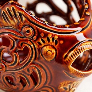 Конфетница "Рыба-шар", коричневая, сквозная резка, керамика, 11 см