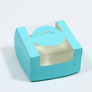 Коробка под бенто-торт с окном, голубой, 14 х 14 х 8 см