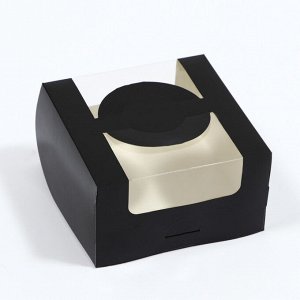 Коробка под бенто-торт с окном, черный, 14 х 14 х 8 см