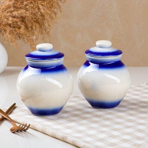 Набор для специй "Соль и Сахар", 2 предмета, роспись, бело-синий, керамика, 0.45 л