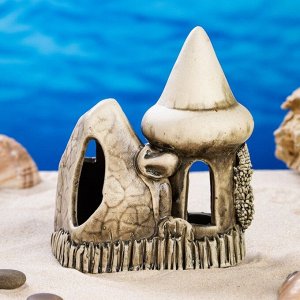 Аквадекор-грот для аквариума ''Замок со скалой'' малый серый 7х14х16 см