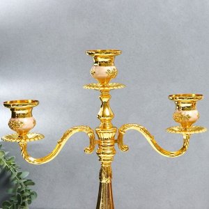 Подсвечник металл на 3 свечи "Розарий" золото, белая эмаль 36,5х31,5х12 см