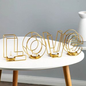 Подсвечник металлический на 4 свечи TAKE IT EASY «Love: слово», 13.5x42 см, золото