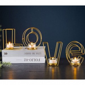 Подсвечник металлический на 4 свечи TAKE IT EASY «Love: слово», 13.5x42 см, золото