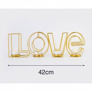 Подсвечник металлический настольный "Love", 13.5 х 42 см, золото