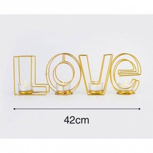 Подсвечник металлический на 4 свечи TAKE IT EASY «Love: слово», 13.5x42 см, золото