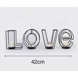 Подсвечник металлический настольный "Love", 13.5 х 42 см, чёрный