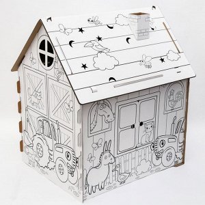 Дом из картона "Дом-раскраска" набор для творчества, Синий трактор