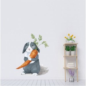 Наклейка пластик интерьерная цветная "Кролик с морковкой" 40х60 см 7586195