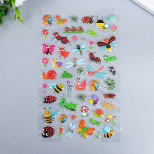 Наклейка пластик объёмные "Животные, насекомые и урожай" МИКС 14,5х25 см