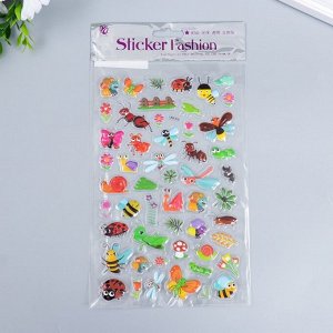 Наклейка пластик объёмные "Животные, насекомые и урожай" МИКС 14,5х25 см
