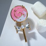 Брошь &quot;Леденец&quot;, цвет бело-розовый в золоте